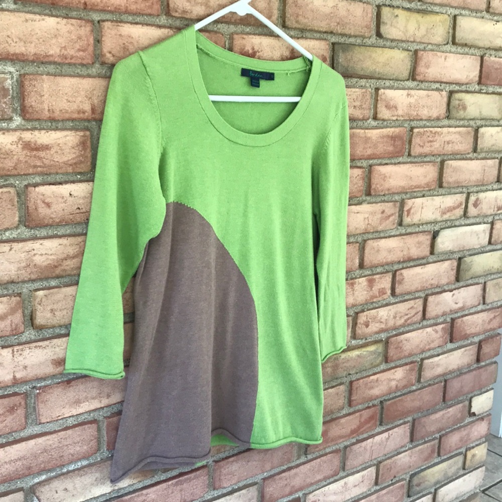 Boden, cotton, green with brown, sweater, UK 12/ US 8